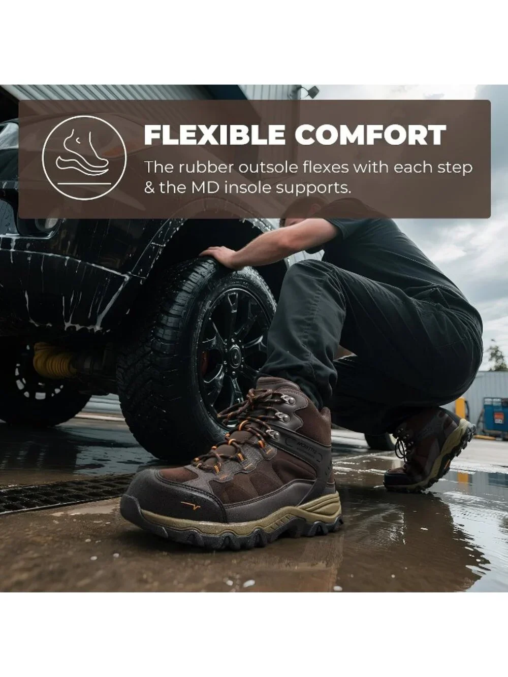 Men's Brown Waterproof Shoes Casual High Top Steel Toe Non Slip Hiking Boot